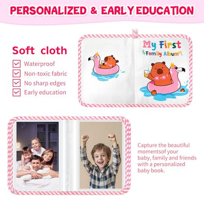 My First Baby Photo Album, 17 4x6 Photos, Soft Cloth, Pink | Children'S Mirror, for Baby Showers Picture, and Family Travel Memories - style: kapibala