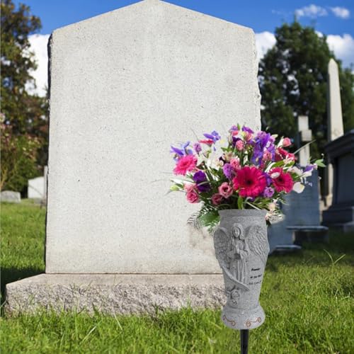 Cemetery Grave Vase for Artificial Flower: Angel Vases with Ground Spikes-Grave Flowers Holder for Cemetery Headstone (Grey)