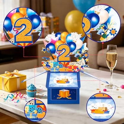 GREETING ART Happy 2nd Birthday Pop Up Card,Funny Guitar Ballons Box Themed - color: 2nd