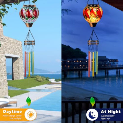 40.2" Red Cardinal Solar Wind Chimes with Lanterns for Outside - color: C-cardinal