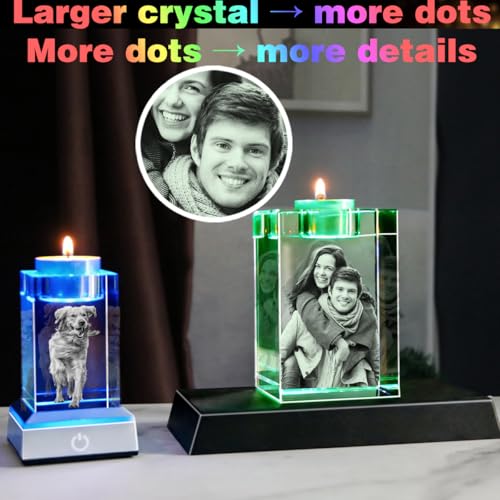 Personalized 3D Crystal Photo Candle Holder, Custom Memorial Sympathy Gift - color: Candleholder, size: Small