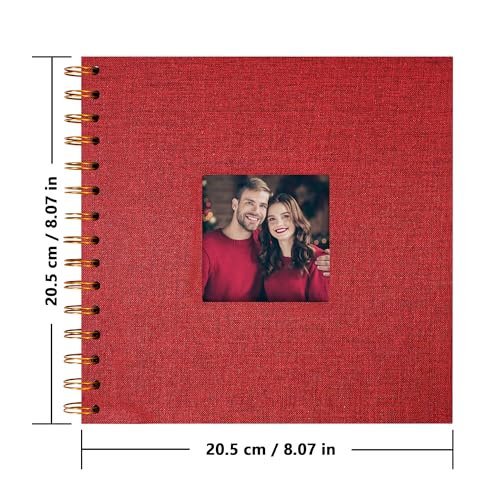 Scrapbook Photo Album, Linen Covered, 8x8 Inches, 20 Sheets/40 Pages | Hardcover Kraft White Pages, Wedding Guest Book, Travel Memory Book, Christmas, Baby Shower Keepsake, Family Album - color: Red, size: 8x8 Inch 40 Pages