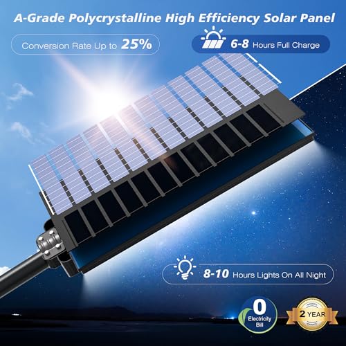 WYWNA 15000W Solar Street Lights Outdoor, 7000K Dusk to Dawn Solar Security Lights with Motion Sensor & Remote Control, IP66 Waterproof Parking Lot Light for Driveway Yard Farm Road - size: 15000