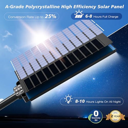 WYWNA 15000W Solar Street Lights Outdoor, 7000K Dusk to Dawn Solar Security Lights with Motion Sensor & Remote Control, IP66 Waterproof Parking Lot Light for Driveway Yard Farm Road - size: 15000