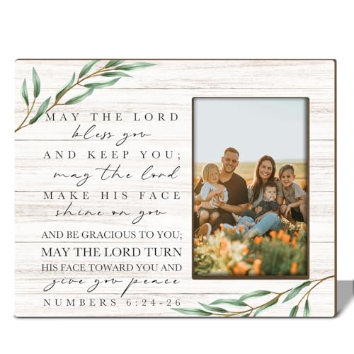 May The Lord Bless You And Keep You Christian Gifts Wood Frames, 4x6 Photo Frame with Stand for Wall and Tabletop Display Appreciation Gifts for Christmas Halloween, Wall Frame Hanging Frame -16 - style: May The Lord Bless You -A