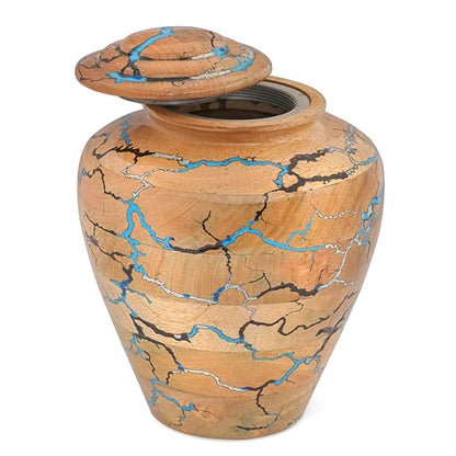 Handmade Wooden Cremation Urn for Adult Human Ashes – Mango Wood & Epoxy Resin Memorial Urn with Secure Lid – Decorative Funeral & Burial Urn for Home (X-Large, 8x8x10 Inch, 225 Cu in) - size: X-Large – 8x8x10 Inch – 225 Cu In