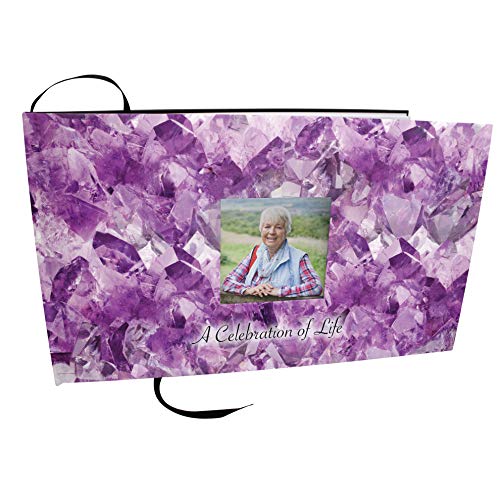 Amethyst Crystals Photo Funeral Guest Book for Memorial Service and Celebration of Life Guest Book for Memorial Service - Beautiful & Vibrant Sign in Book for Funeral - color: Amethyst Crystals