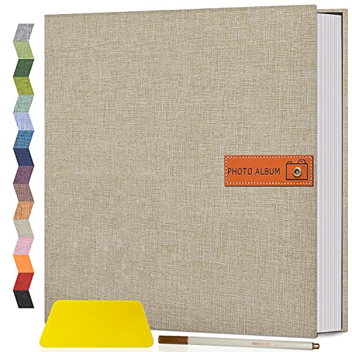 Popotop Large Photo Album Self Adhesive 4x6 5x7 8x10 Scrapbook Album DIY Picture Book,Gifts for Mom,Family Baby and Wedding,with Metal Pen and Plastic Board - color: Beige, size: 11.5"x10.6"60pages