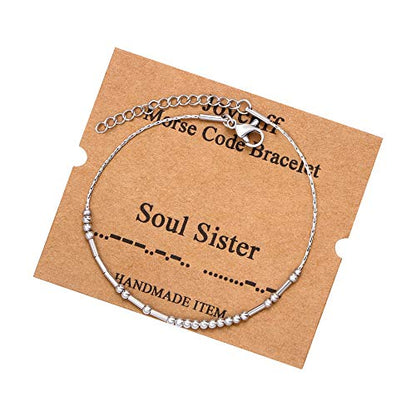 Best Friend Birthday Gifts Morse Code Bracelets For Women Mothers Day Birthday Christmas Gifts For Sister Daughter Grandmother Stainless Steel Jewelry Friendships Inspirational Gifts For Women - style: Silver: Soul Sister