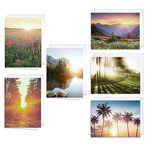 Canopy Street Beautiful Sunrise Greeting Note Card Pack / 24 Nature Greeting Cards With White Envelopes / 6 Lovely Outdoor Sunset Scenery Designs / 4 5/8" x 6 1/4" All Occasion Sympathy Cards - color: Sunrise Sunset