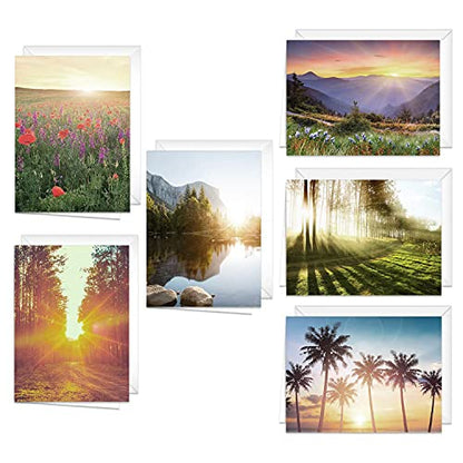Canopy Street Beautiful Sunrise Greeting Note Card Pack / 24 Nature Greeting Cards With White Envelopes / 6 Lovely Outdoor Sunset Scenery Designs / 4 5/8" x 6 1/4" All Occasion Sympathy Cards - color: Sunrise Sunset