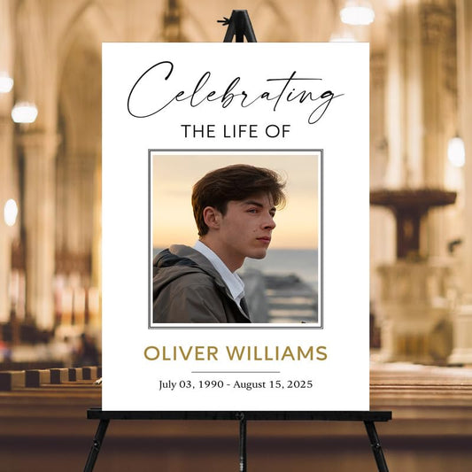 Elegant Minimalist Funeral Welcome Sign, Celebration Of Life Decoration, Custom Memorial Welcome Signs with Picture, Celebration of Life Sign With Photo, Funeral Decorations, In Loving Memory Decor - color: Style #15