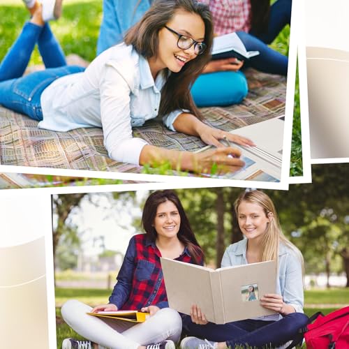 Jetec 5 Pcs 11 x 10.6 Inch Large Photo Album Self Adhesive, Beige | 40 Blank Pages, Photo Scrapbook, DIY Linen Cover Album with 5 Pcs Metallic Pen, Wedding Family Baby Travel Memory Pictures - color: Beige