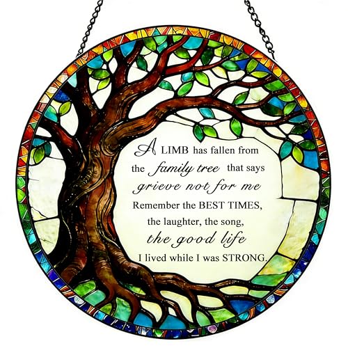 Stained Glass Window Hanging Sun Catcher Memorial Ornaments Sympathy Gifts Tree Celebration of Life for Loss of Loved One Home Decor Suncatchers for Windows Hanging Bereavement Gifts 7.8 in - color: Tree