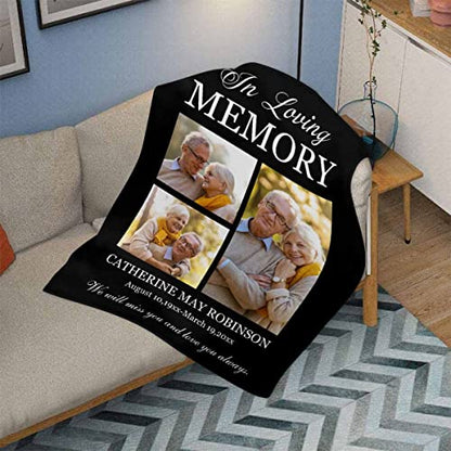 Custom Sympathy Blanket with Photo We Will Miss You and Love You Always 3 Photos Personalized Bereavement Picture Fleece Throw Blanket for Loss of Grandma Mother - color: No.21