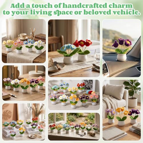9 Pack Crochet Flower Bouquet Pot Bulk Thank You Gifts Handmade Knitted Flower Mini Floral Plant for Women Coworker Summer Wedding Home Table Car Decor(Lily of The Valley) - style: Lily of the Valley
