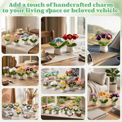 9 Pack Crochet Flower Bouquet Pot Bulk Thank You Gifts Handmade Knitted Flower Mini Floral Plant for Women Coworker Summer Wedding Home Table Car Decor(Lily of The Valley) - style: Lily of the Valley