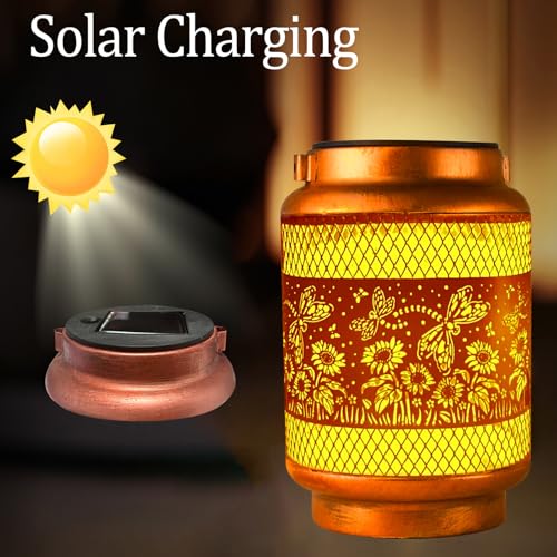 Solar Lanterns Outdoor Waterproof Birthday Gifts for Women Men Grandma Metal Hanging Solar Lights for Outside Patio Yard Festival Pathway Backyard Porch Landscape