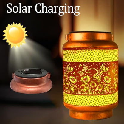 Solar Lanterns Outdoor Waterproof Birthday Gifts for Women Men Grandma Metal Hanging Solar Lights for Outside Patio Yard Festival Pathway Backyard Porch Landscape