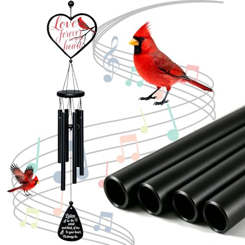 Cardinal Wind Chime for Outside, 30'', Memorial Sympathy Gift, Iron, with Mute Option, in Memory of Loved One, Gift in Memory of Mom (Love) - color: Love