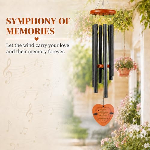 32 Inch Personalized Memorial Wind Chimes with Photo Frame | Double-Sided Poem & Design; Custom Photo Frame; Handwritten Memorial Card; Deep Tone; Indoor/Outdoor Keepsake