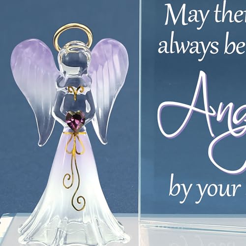 Glass Baron Bereavement Angel Glass Figurine on Mirrored Display Base | Bereavement Gift Featuring a Graceful Glass Angel, Mirrored Base, and Meaningful Message of Support - color: Angel By Your Side