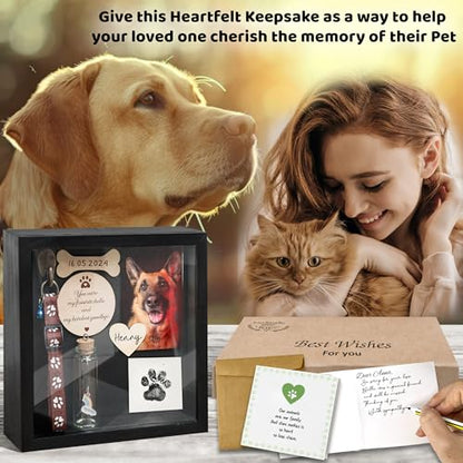 vinatimes 8.6'' Pet Memorial Gift Shadow Box Black Collar Holder Picture Frame Pet Paw Ink Kit Dog Wooden Sculpture Bottle Rainbow Pet Hair Keepsake Gift Loss of Dog Cat Tabletop Wall Hanging PSD-4B - color: Black, size: 8.6 inches