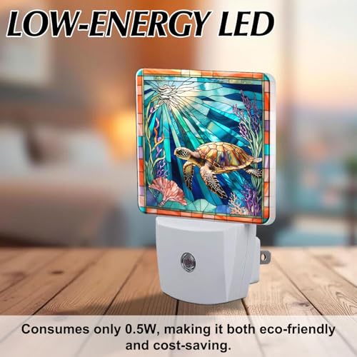 Sea Turtle Stained Glass Night Lights Plug into Wall for Room, Sea Turtle Night Light LED for Bedroom - color: Sea Turtle