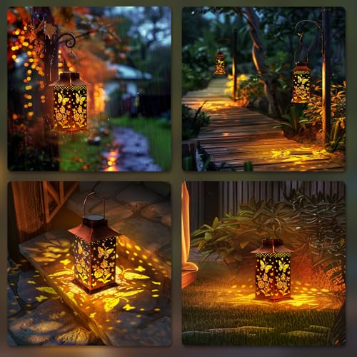 Homemory Gifts for Women, Butterfly Solar Lanterns Outdoor Waterproof | Solar Decoration with Led Glow and Waterproof Metal Design, Ideal for Garden, Yard, Patio, Porch, Birthday Gifts - style: Butterfly Square