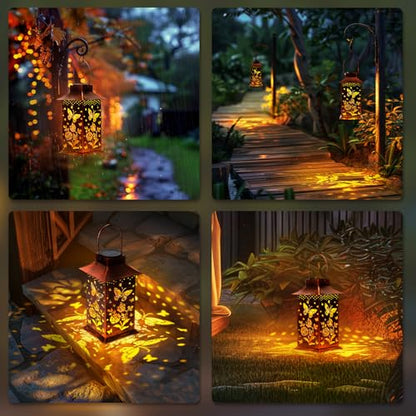 Homemory Gifts for Women, Butterfly Solar Lanterns Outdoor Waterproof | Solar Decoration with Led Glow and Waterproof Metal Design, Ideal for Garden, Yard, Patio, Porch, Birthday Gifts - style: Butterfly Square