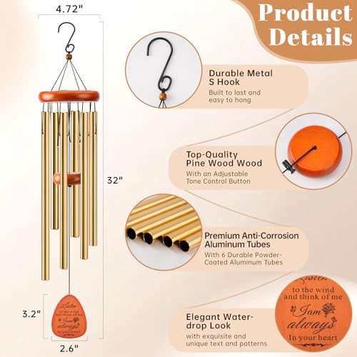 Memorial Wind Chimes for Loss of Loved One, Windchimes in Memory of a Loved One Outdoor Remembrance/Condolences/Sympathy/Bereavement Gifts for Loss of Mother Father Husband, 32" Gold - size: 32" Gold