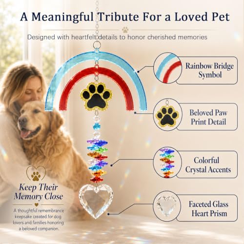 Rainbow Bridge Pet Memorial Gift for Loss of Dog, Paw Print Suncatcher