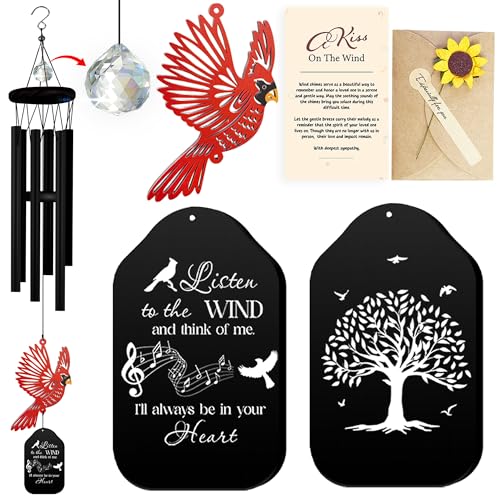 30'' Memorial Crystal Wind Chimes Loss of Mom Dad Grandparent Sympathy Cardinal Bird Keepsake Weatherproof Windchime Remembrance Gift in Memory Loved Ones for Window Outdoor Garden Decor HW2-RB - size: 30"-Black