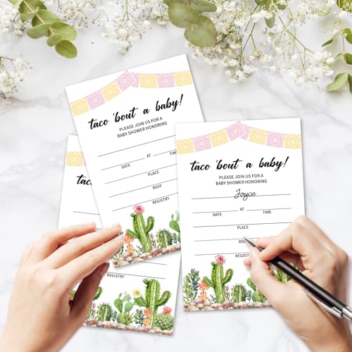 Taco Bout A Baby Baby Shower Invitations for Boys Girls, Cactus Baby Announcement Invite Cards, 25 Set of Fill-in Baby Shower Invites with Envelopes, Gender Reveal Party Supplies -B09 - color: Taco