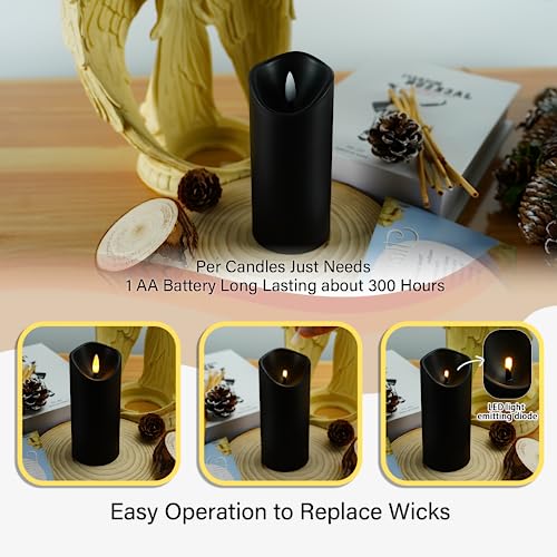 kakoya Flickering Flameless Candles, Battery Operated Plastic LED Pillar Candles with Remote Control and Timer, Set of 9 (Black) - color: Black