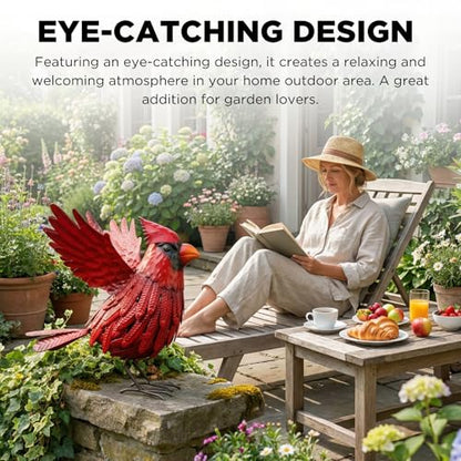 Cardinal Garden Decor Metal Yard Art: Red Bird Outdoor Statue & Large Sculpture for Patio, Balcony or Backyard - Decorative Lawn Ornament - Valentines Day, Birthday Gift Her, Wife, Women, Mom, Grandma