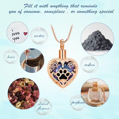 Heart Urn Necklace For Ashes Birthstone Pet Memorial Jewelry Dog Paw Print Cremation Pendant Stainless Steel Keepsake Gift For Pet Lovers - color: Rosegold purple