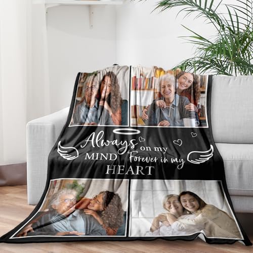 Arovene Ship Next Day, Custom Memorial Blanket with Photo - Printed in USA, A Hug from Heaven Blanket, Personalized Sympathy Gifts for Loss of Loved One Dad Mom Husband Wife Friend Dog Memorial Gifts - color: Style 03