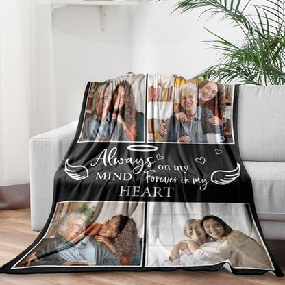 Arovene Ship Next Day, Custom Memorial Blanket with Photo - Printed in USA, A Hug from Heaven Blanket, Personalized Sympathy Gifts for Loss of Loved One Dad Mom Husband Wife Friend Dog Memorial Gifts - color: Style 03
