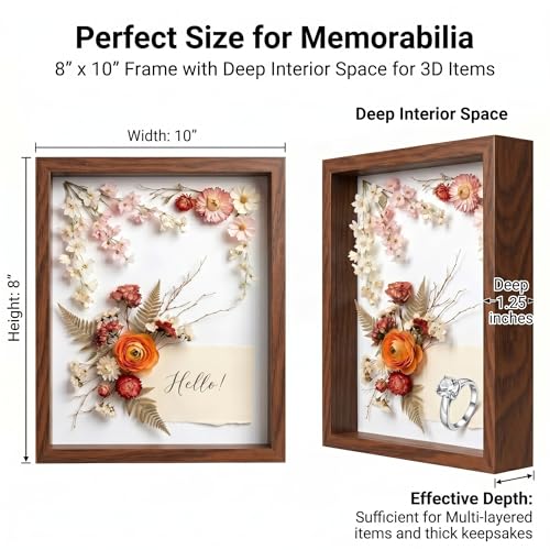 4 Pack Shadow Box Frame Display Cases, 8"x 10" Wood Deep Black Handicrafts Shadowbox for Flowers Jersey Wedding (Dark Wood) - color: Dark Wood