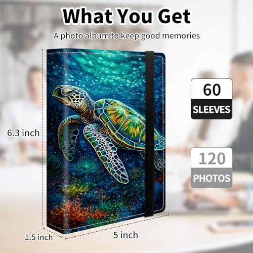 Photo Album 4x6 120 Pockets Photos with Elastic Band, Cute PU Leather Photo Books Small Mini Capacity Picture Album for Family Wedding Travel Anniversary Baby Vacation Pictures, Sea Turtle - color: Sea Turtle
