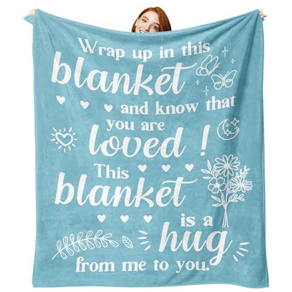 Get Well Gifts for Women Men Flannel Throw Blanket, Sympathy | Thinking of You After Surgery Healing Gift Idea, Blue Floral Inspirational Cancer Care Present for Friend Sister Coworker