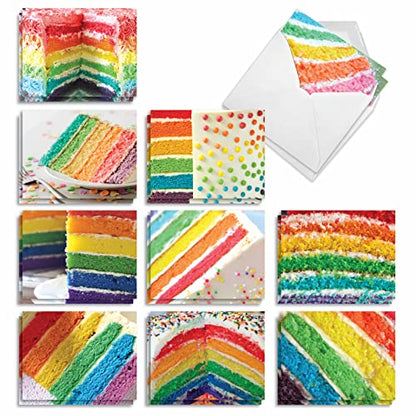 The Best Card Company 20 Assorted Birthday Notecards Bulk Box Set 4 x 5.12 w/Envelopes For Men, Women (10x2 Designs) Rainbow Cakes AM6565BDG-B2x10 - style: Rainbow Cakes