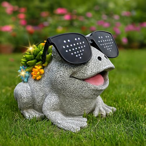 Frog Solar Garden Statue Decor with Succulent and Led Lights Outdoor Decoration for Lawn Backyard Patio Yard Ornament Housewarming Birthday Gifts for Mom Grandma Women - style: Frog