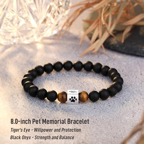 TONY & SANDY Dog Memorial Gifts, Pet Sympathy Rainbow Bridge Pet Memorial Bracelet for Men Women Girls Who Loss of Beloved Dog Cat - color: Black Onyx & Tiger Eye
