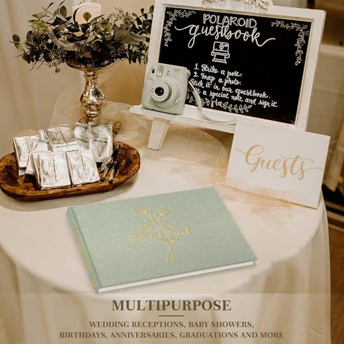 Lanpn Wedding Guest Book with 108 Blank Pages - Elegant Linen Hardcover Guestbook Wedding Reception for Sign in and Photos - Guest Book for Wedding Bridal Shower Baby Shower (Sage Green) - color: Sage Green