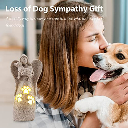 BEARAE Dog Memorial Gifts for Loss of Dogs, Pet Loss Sympathy Gifts, Dog Passing Away Bereavement Gift, Remembrance Grieving Dogs Angel Candle Holder Figurine Statue for Pet Lover - color: Grey #1