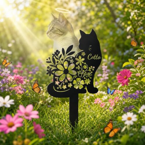 Personalized Cat Memorial, Custom Metal Cat Grave Marker with Paw Prints, Pet Grave Markers Cat for Cemetery Garden Yard, Cat Loss Memorial Gifts - color: Cat 4