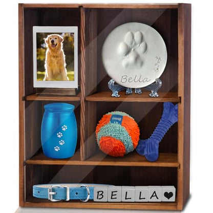 Solid Wood 11*14" Pet Memorial Shadow Box with Adjustable Shelves - color: Charred Black