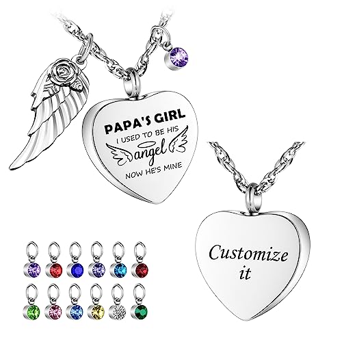 Dletay Heart Urn Necklace for Human Ashes Cremation Jewelry with 12 Birthstones Cremation Necklace for Ashes - style: Papa-Custom
